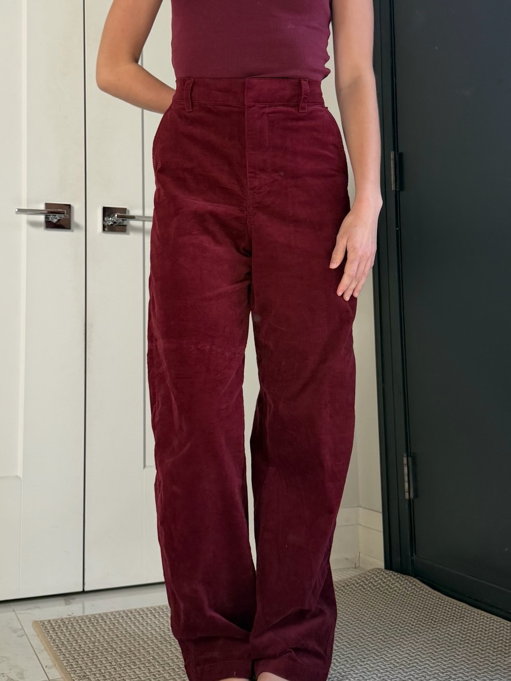GAP High-Rise Wide-Leg Corduroy Pants in Deep Burgundy